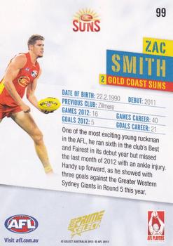 2013 Select Prime AFL #99 Zac Smith Back